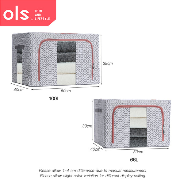 66L 100L Storage Box Bag For Quilt Clothes Pillow Blanket Big Capacity Steel Frame