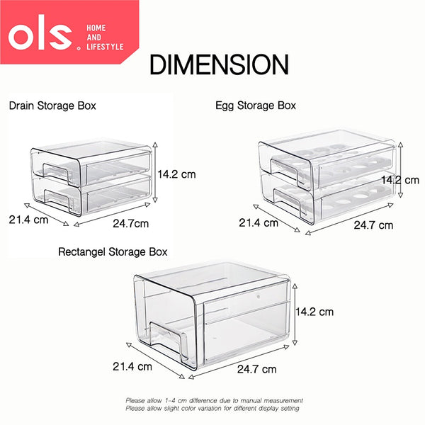 Food Storage Stackable Drawer Style Refrigerator Organizer Removable Drain Tray Fruit Vegetable