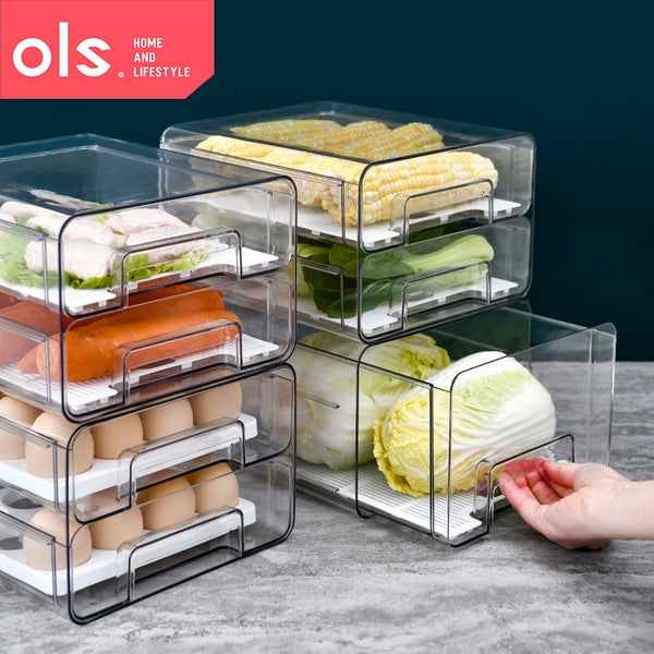 Food Storage Stackable Drawer Style Refrigerator Organizer Removable Drain Tray Fruit Vegetable