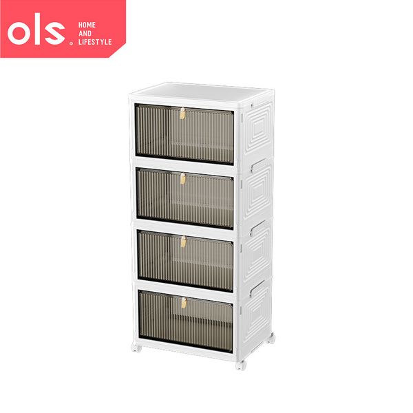 Foldable Shoe Storage Box Stackable Sneakers Display Magnetic Door Cabinet with Wheels