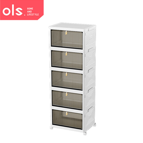 Foldable Shoe Storage Box Stackable Sneakers Display Magnetic Door Cabinet with Wheels