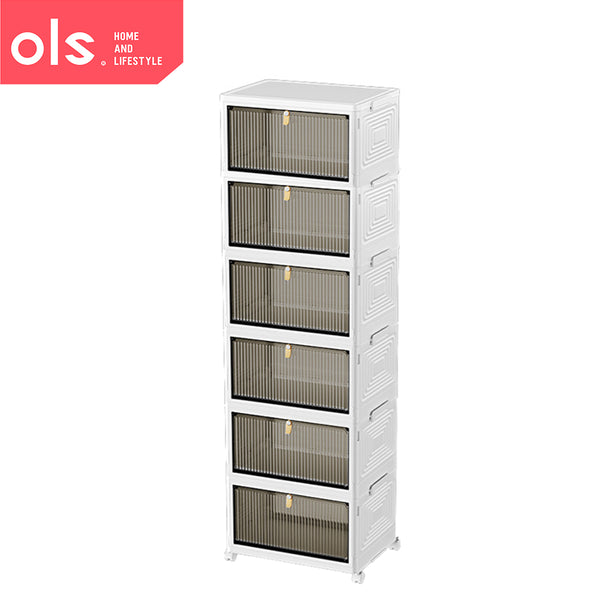 Foldable Shoe Storage Box Stackable Sneakers Display Magnetic Door Cabinet with Wheels