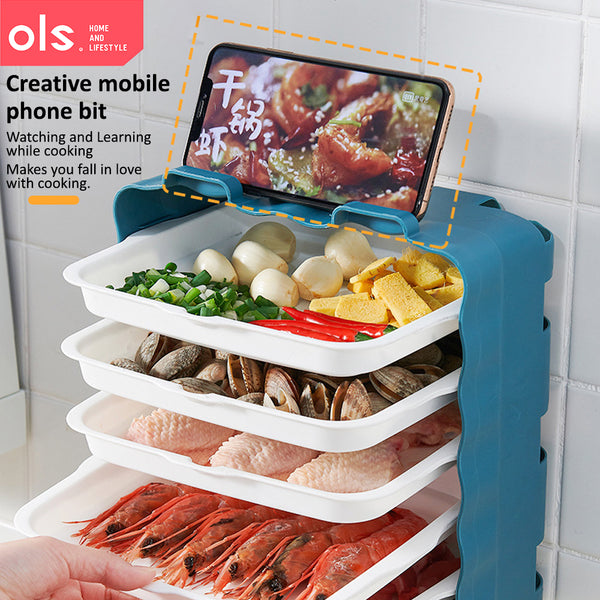 Wall Mount Meal Preparation Storage Rack Multi-Layers Kitchen Space Saving Food Drawer Style