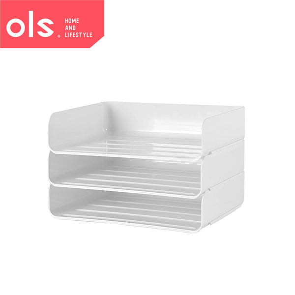 Office Desktop Organizer Paper File Storage Stackable Japanese Style Document Tray White