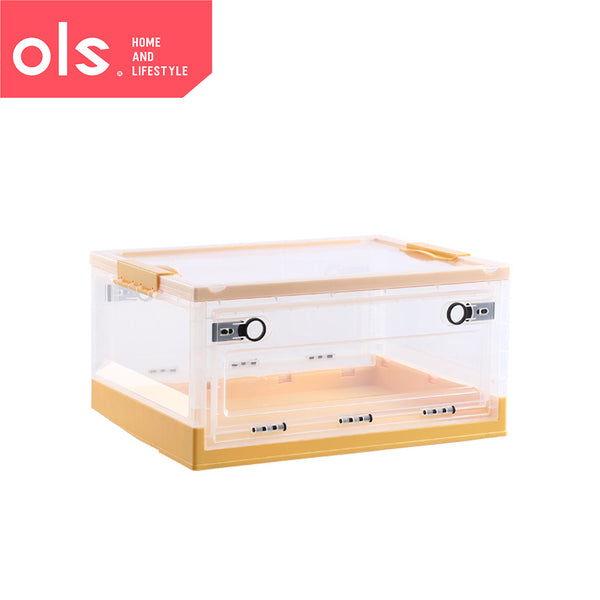 Transparent Foldable Storage Box with Wheels Home Use Organizers Stackable 3 Way Openings